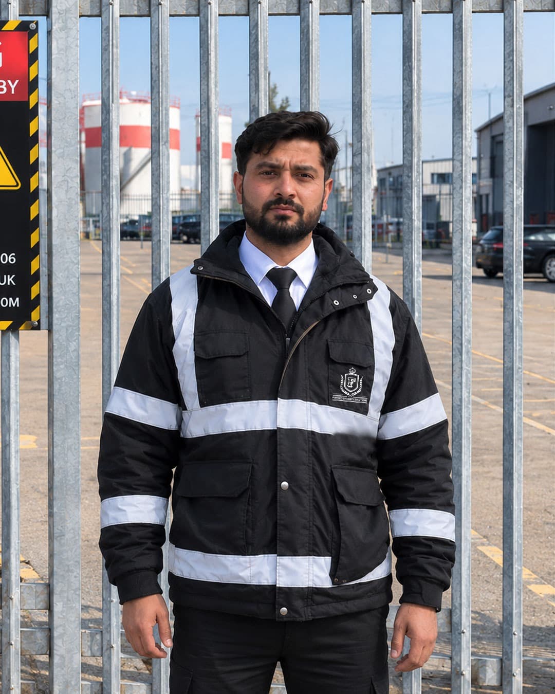 Fortico security officer standing guard at the gate of a secured site