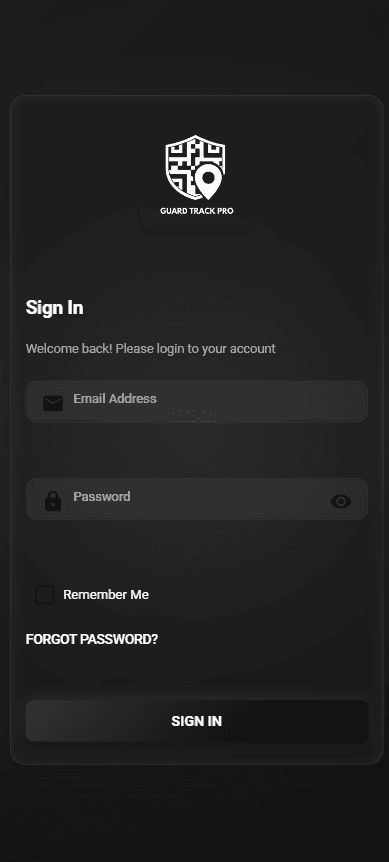 Guard Track Pro mobile security management app showing real-time patrol tracking